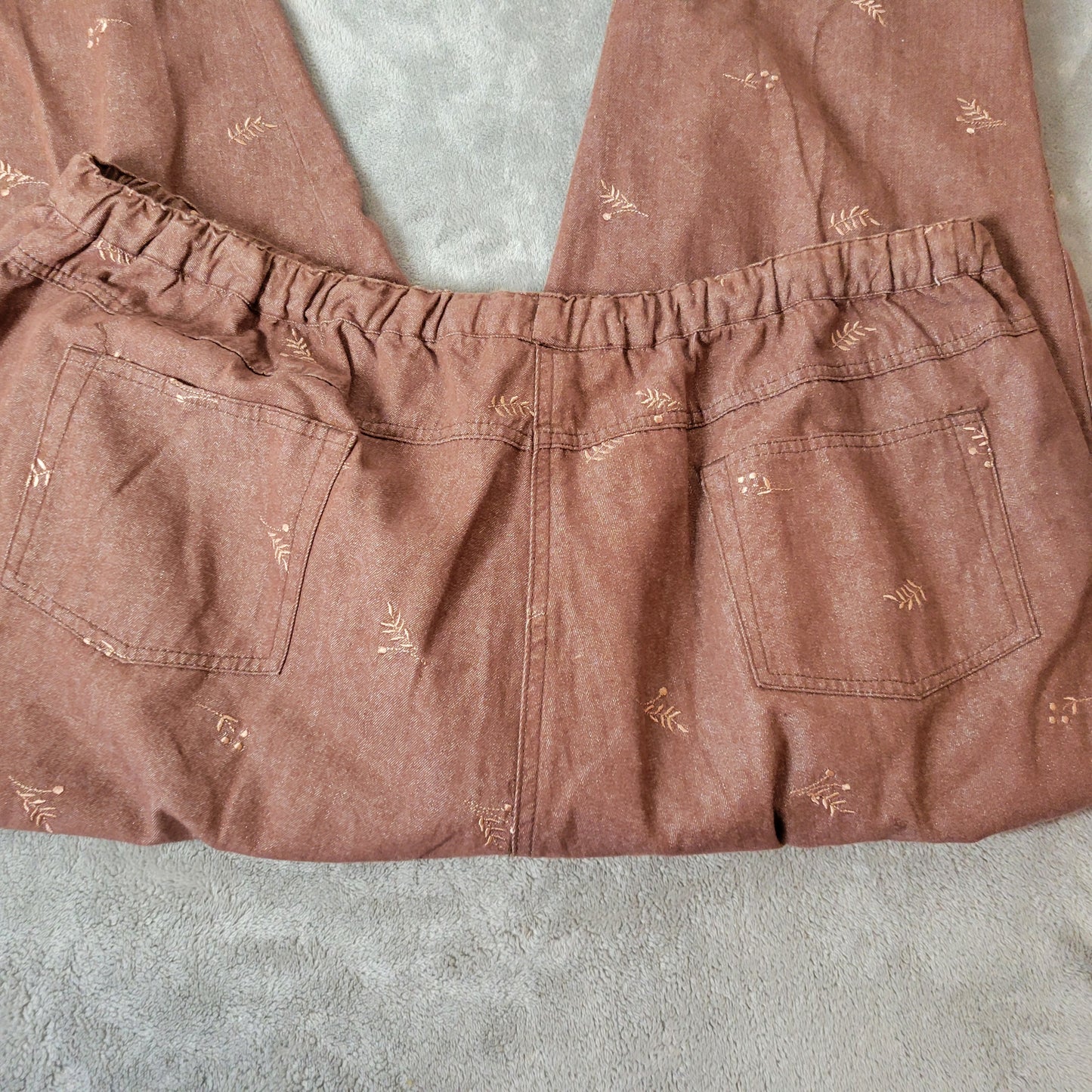 Denim & Co Pants 2X Womens Brown Capris Embroidered Floral Pull On BRO26E