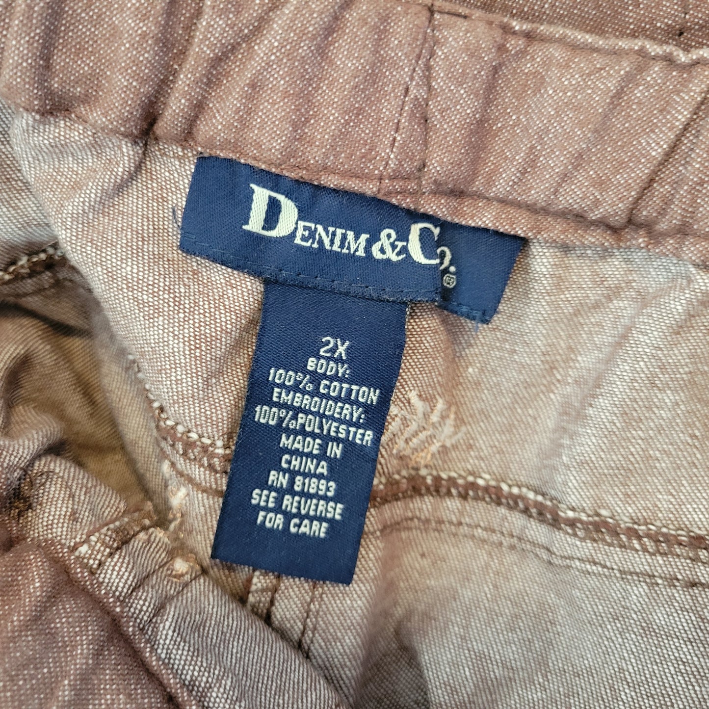 Denim & Co Pants 2X Womens Brown Capris Embroidered Floral Pull On BRO26E