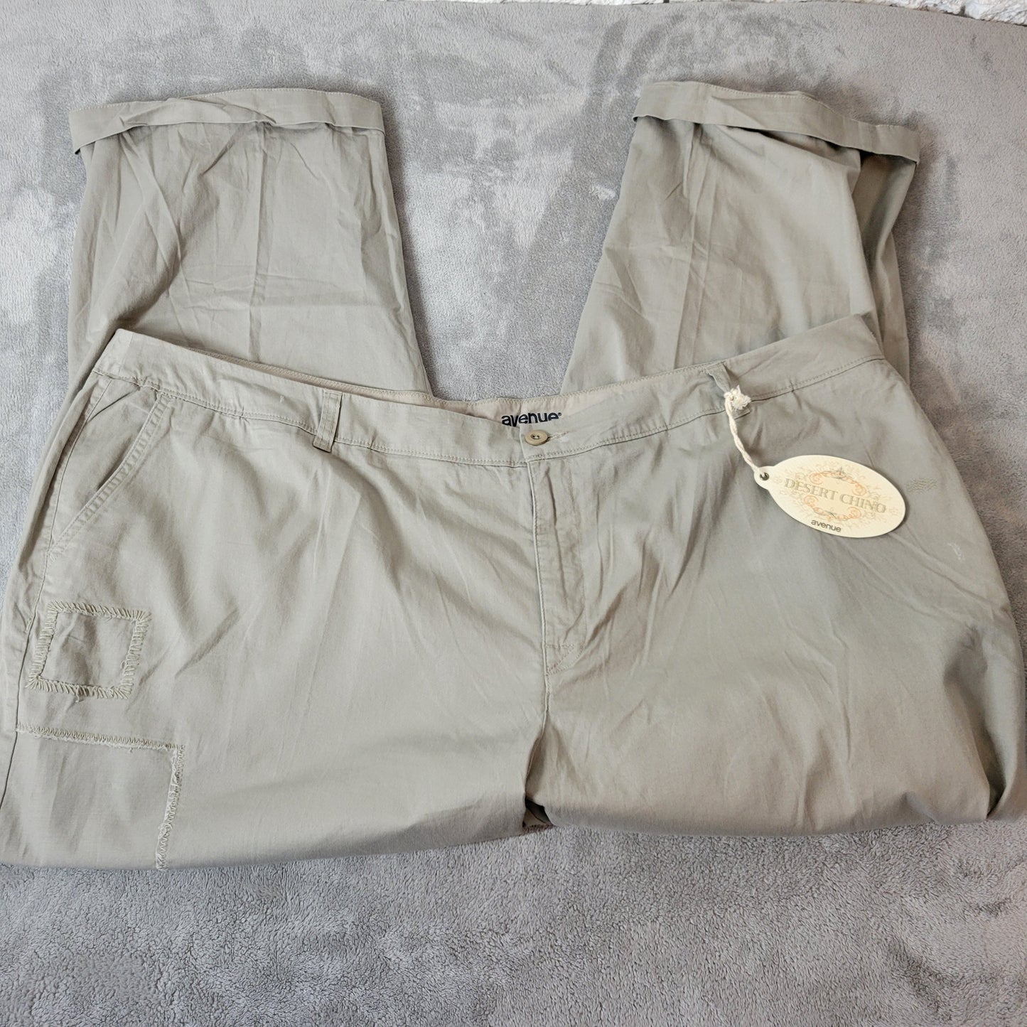 Avenue Dress Pants 26 Plus Womens Gray Chino Straight Leg Cuffed Stretch B20E