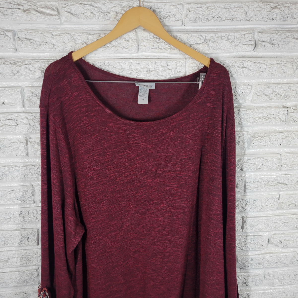 Catherines 3X Burgundy Knit Tunic Top 3/4 Sleeve Semi Sheer Solid BUR15E
