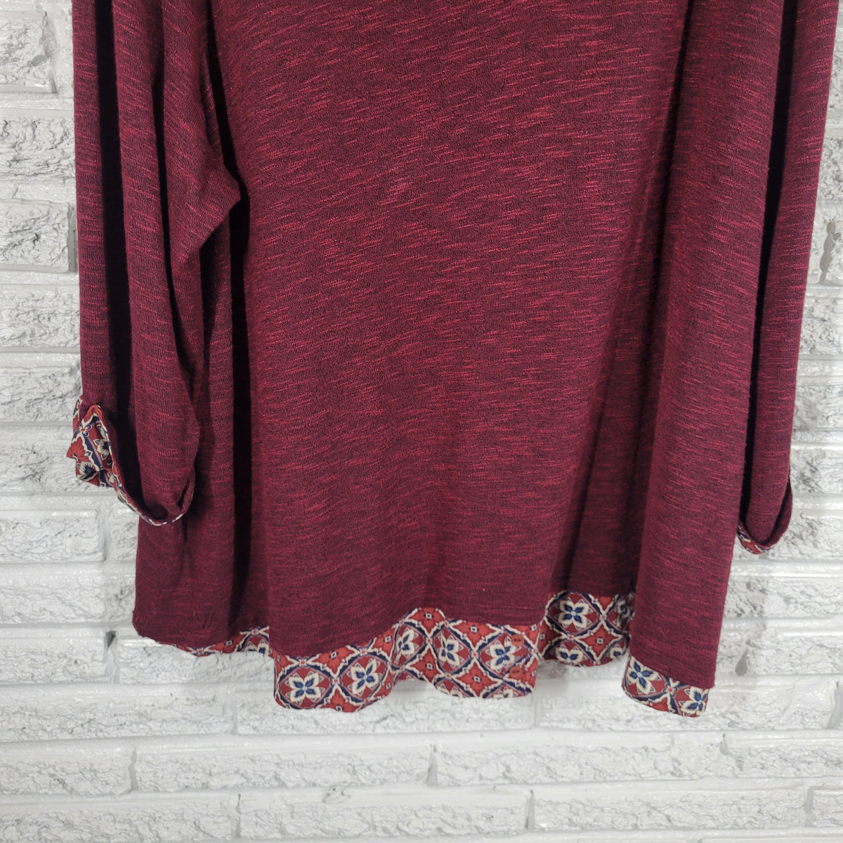 Catherines 3X Burgundy Knit Tunic Top 3/4 Sleeve Semi Sheer Solid BUR15E