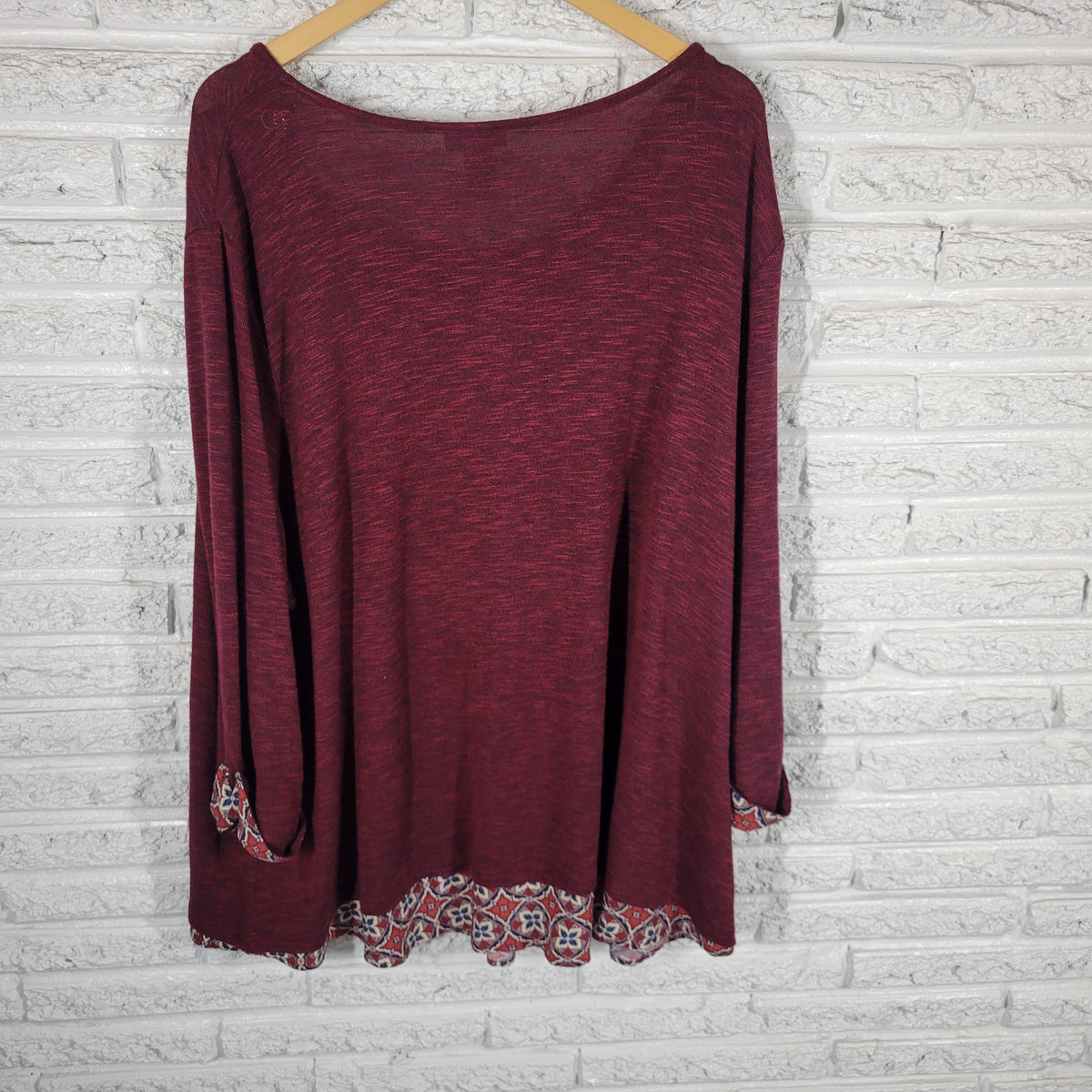 Catherines 3X Burgundy Knit Tunic Top 3/4 Sleeve Semi Sheer Solid BUR15E