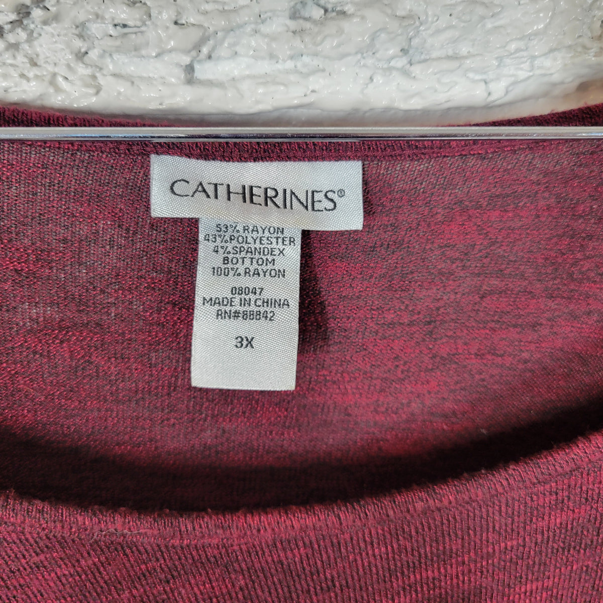 Catherines 3X Burgundy Knit Tunic Top 3/4 Sleeve Semi Sheer Solid BUR15E