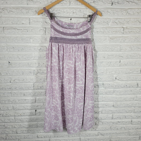 Lauren Taylor Womens XL Dress Purple White Tropical Palm Leaf Lace Trim FLO243E