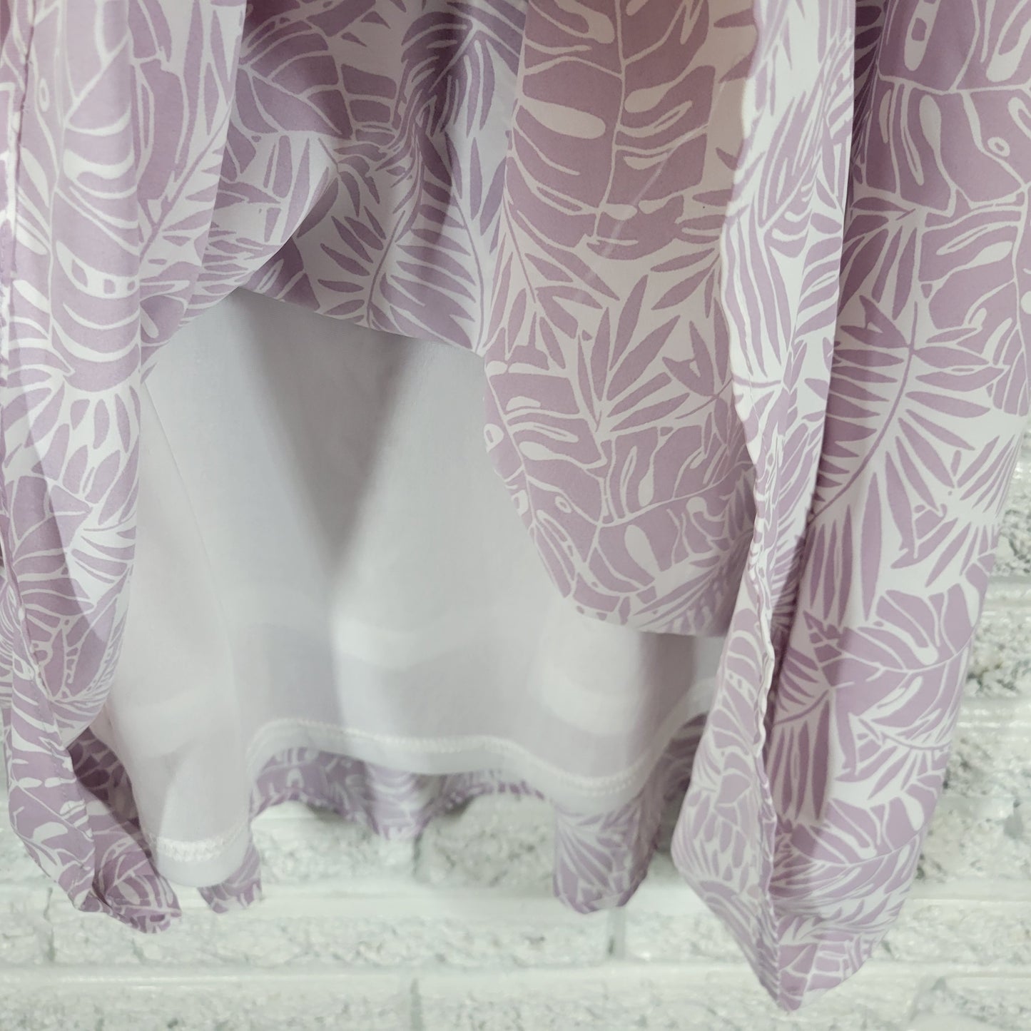 Lauren Taylor Womens XL Dress Purple White Tropical Palm Leaf Lace Trim FLO243E