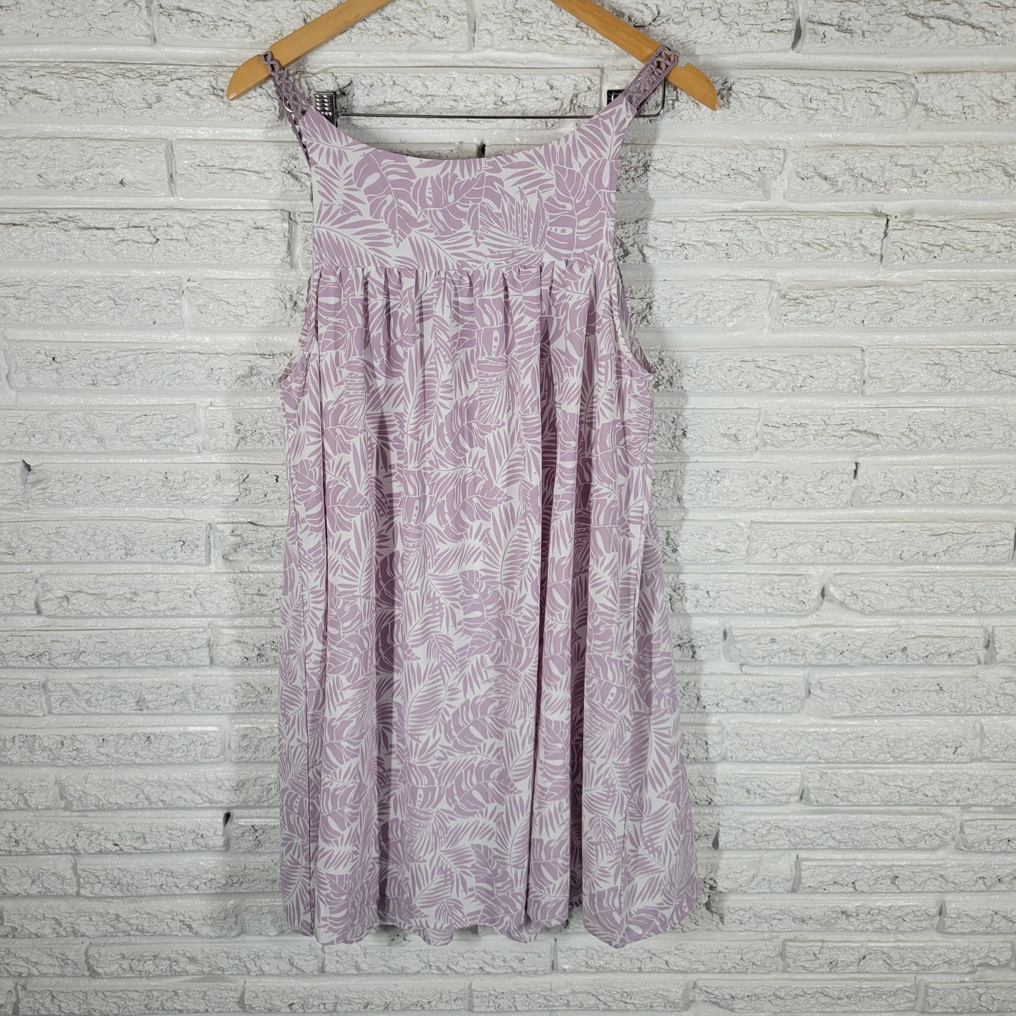 Lauren Taylor Womens XL Dress Purple White Tropical Palm Leaf Lace Trim FLO243E