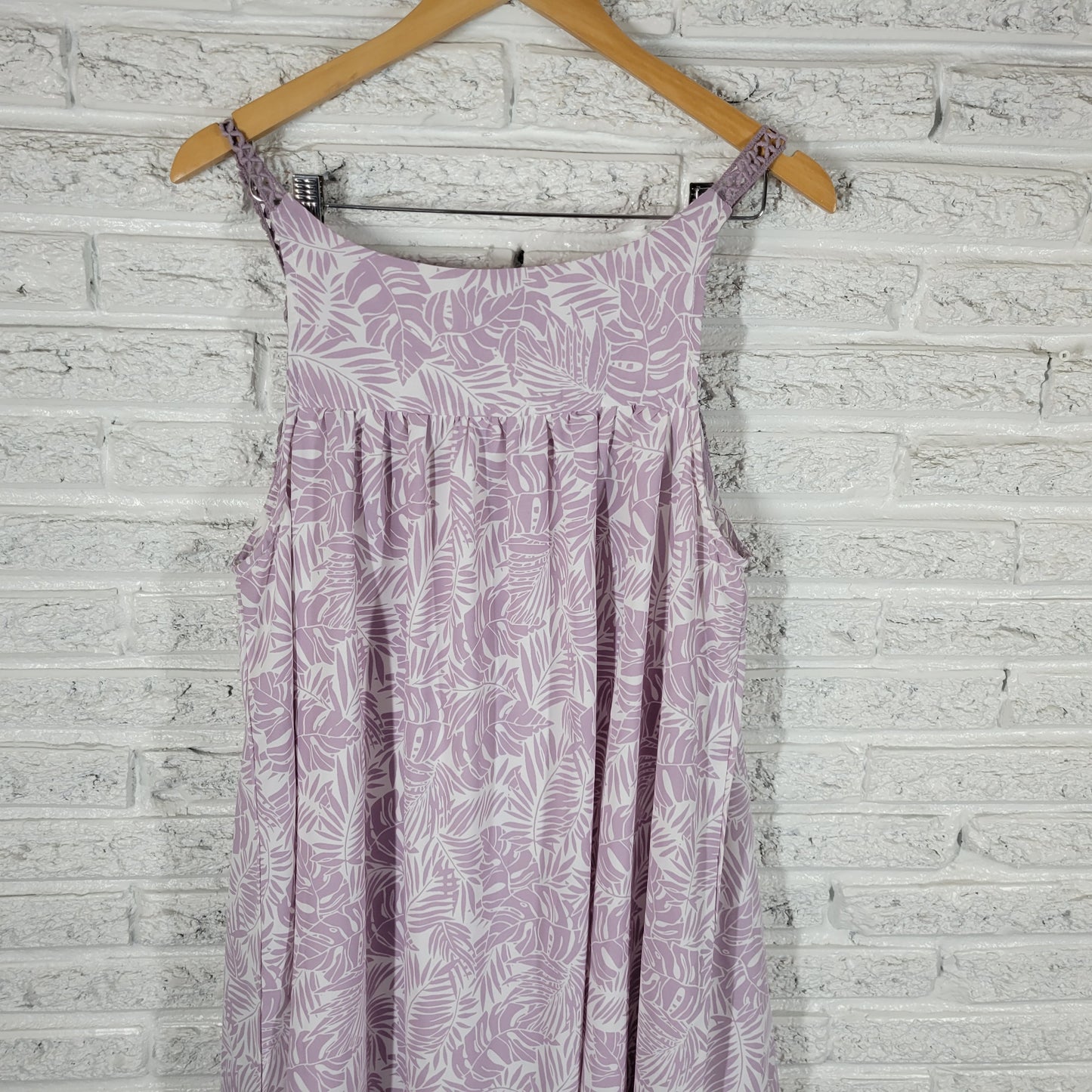 Lauren Taylor Womens XL Dress Purple White Tropical Palm Leaf Lace Trim FLO243E