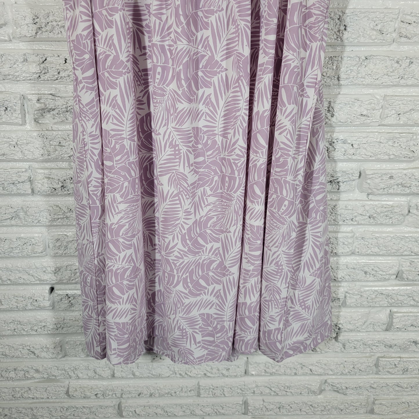 Lauren Taylor Womens XL Dress Purple White Tropical Palm Leaf Lace Trim FLO243E