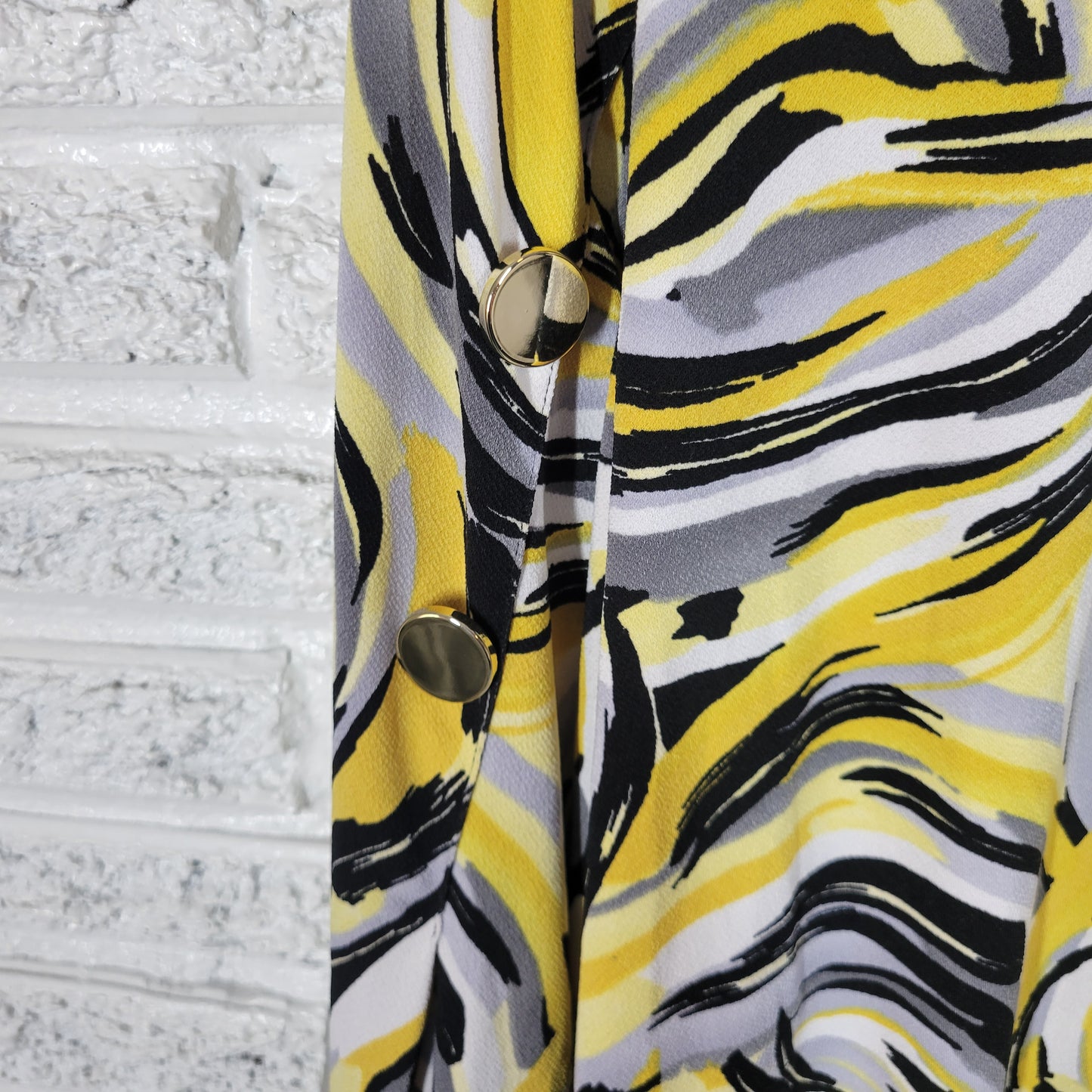 Kasper Womens 3X Yellow Black Watercolor Blouse Long Slit Sleeve Career WAT97E
