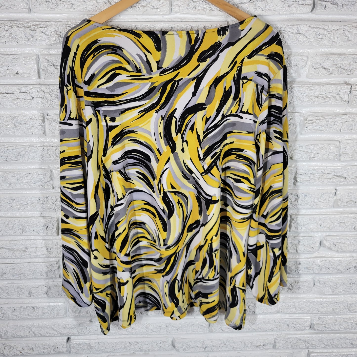 Kasper Womens 3X Yellow Black Watercolor Blouse Long Slit Sleeve Career WAT97E