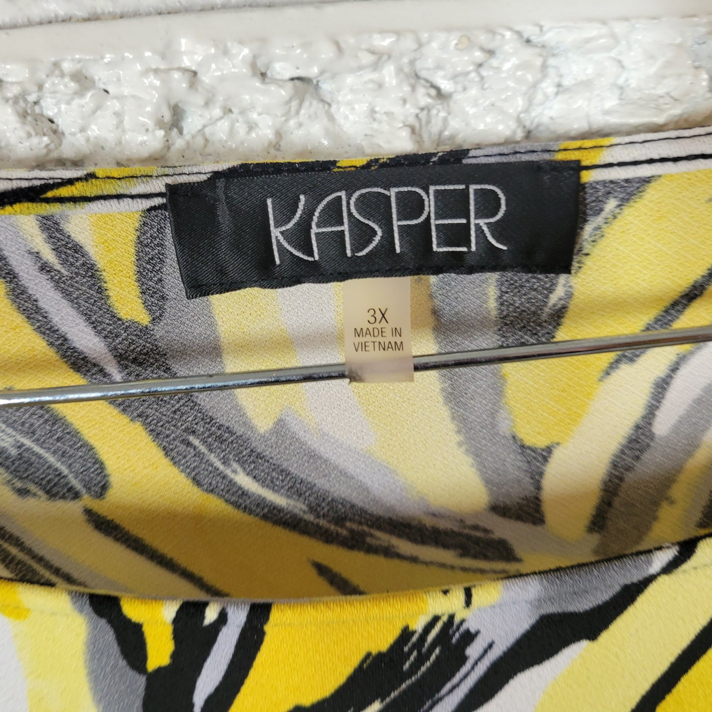 Kasper Womens 3X Yellow Black Watercolor Blouse Long Slit Sleeve Career WAT97E