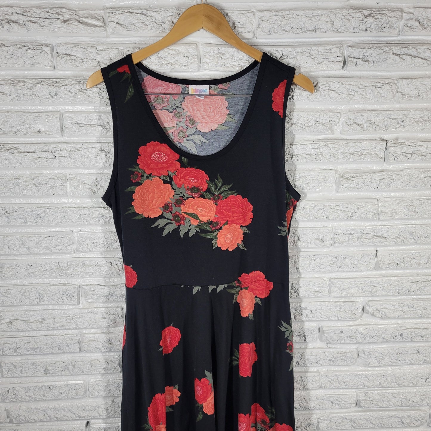 LuLaRoe Fit Flare Dress Womens XL Black Red Floral Tank Sleeveless FLO237E