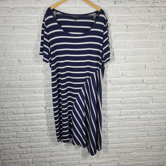 Lane Bryant Blue White Striped Asymmetric Hem Dress XL Plus Short Sleeve STR9E