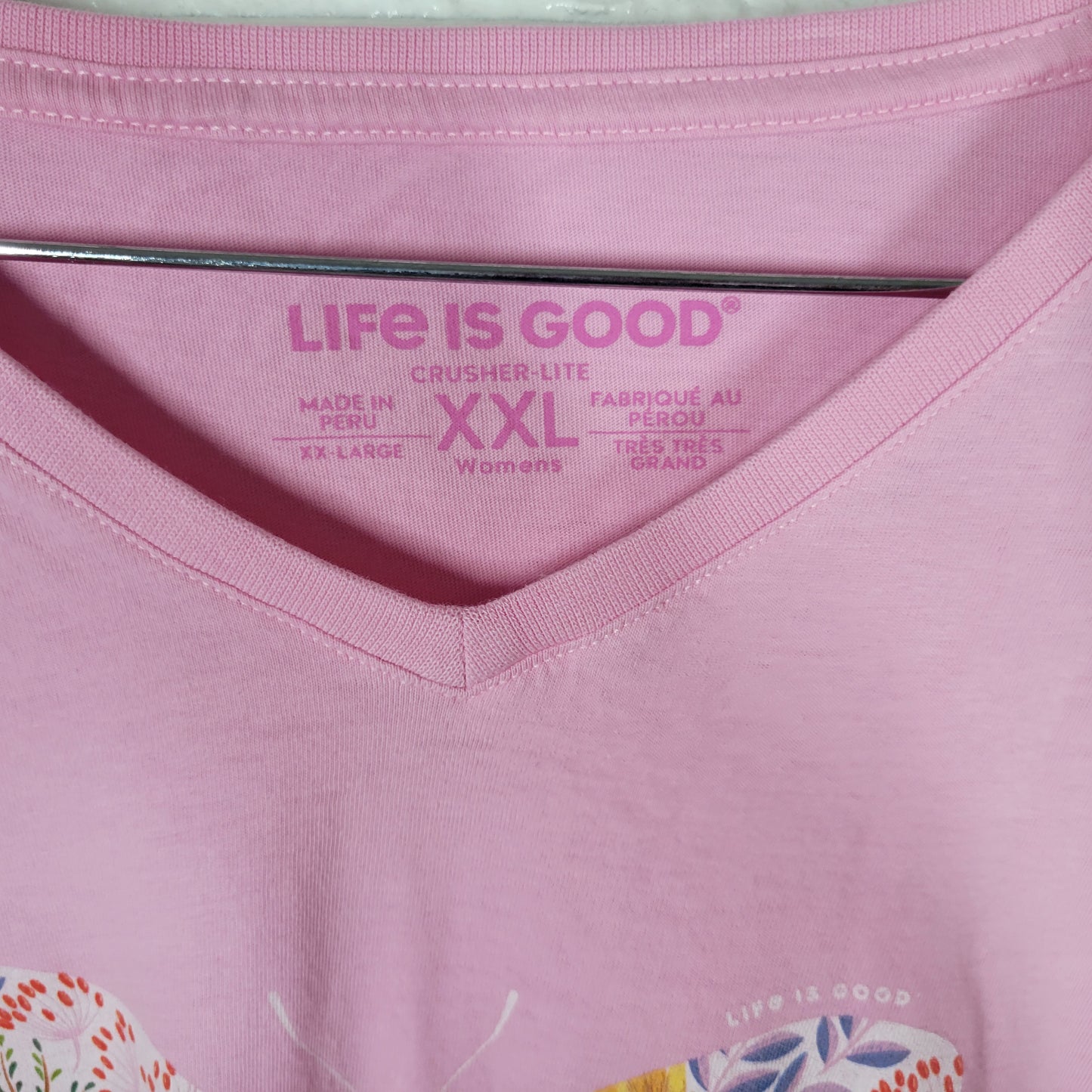 Life is Good XXL Pink Floral Butterfly T-Shirt Cotton V-Neck Tee FLO169E