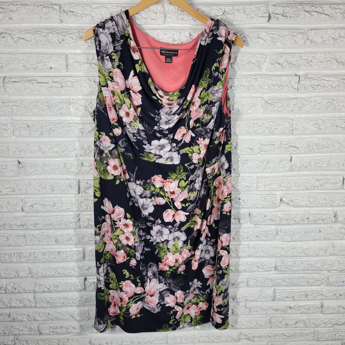 Connected 20W Blue Pink Floral Sheath Dress Plus Size Sleeveless FLO74E
