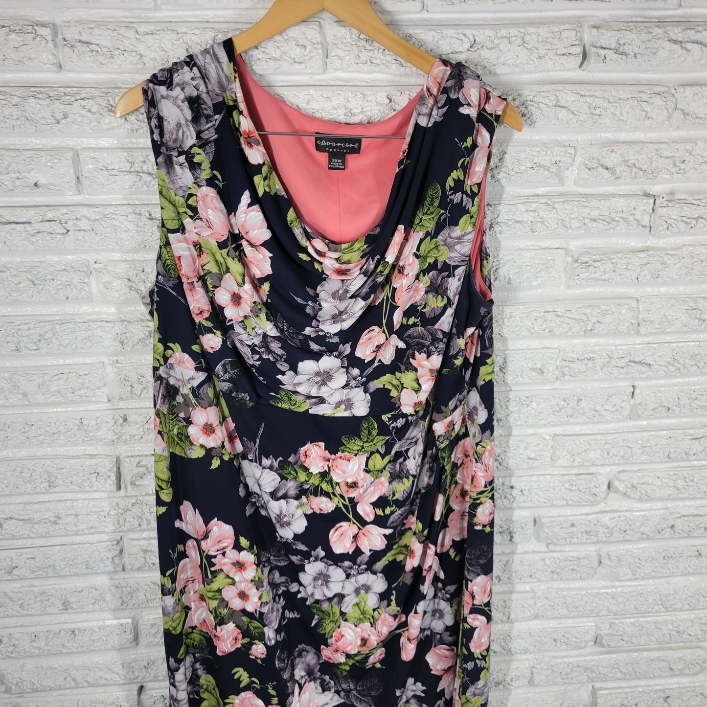 Connected 20W Blue Pink Floral Sheath Dress Plus Size Sleeveless FLO74E
