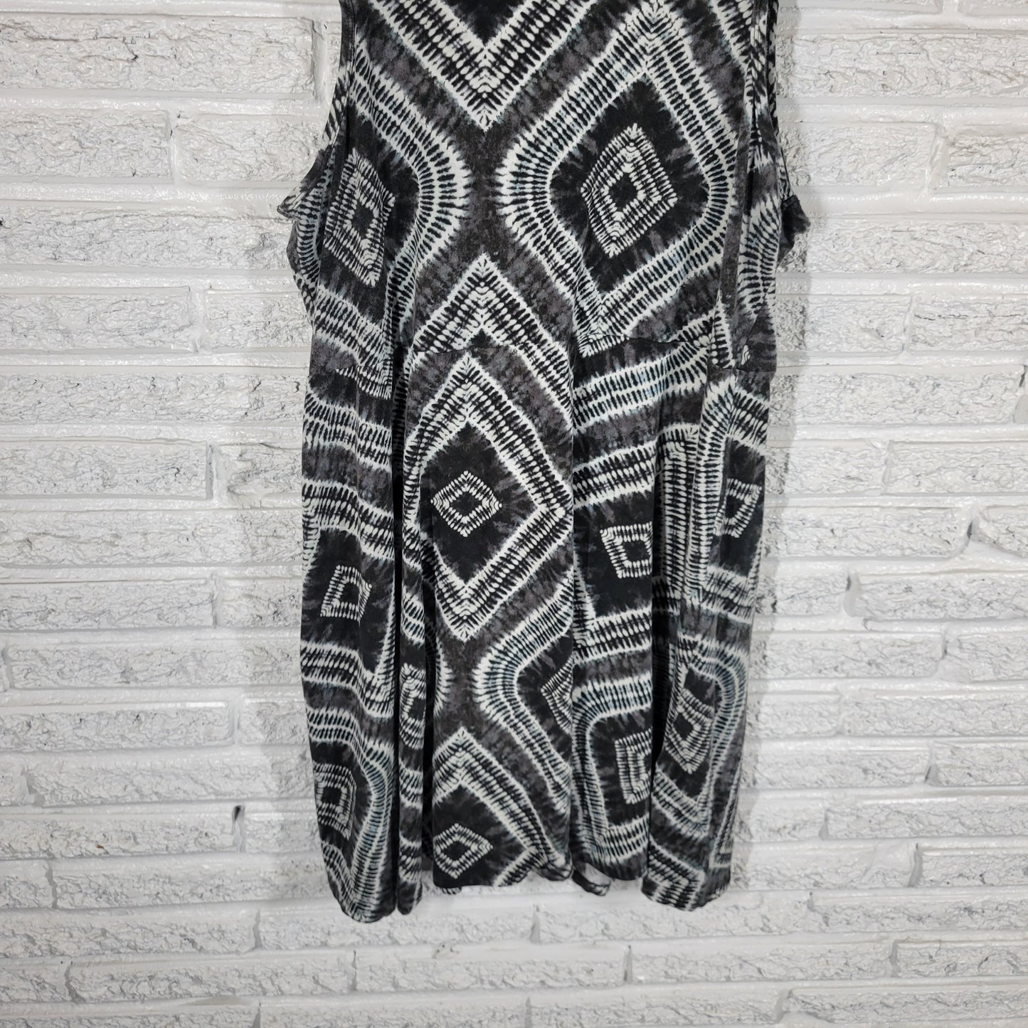 Forever 21 2X Black Gray Tie Dye Geometric Tank Dress Fit Flare Mini TIE10E