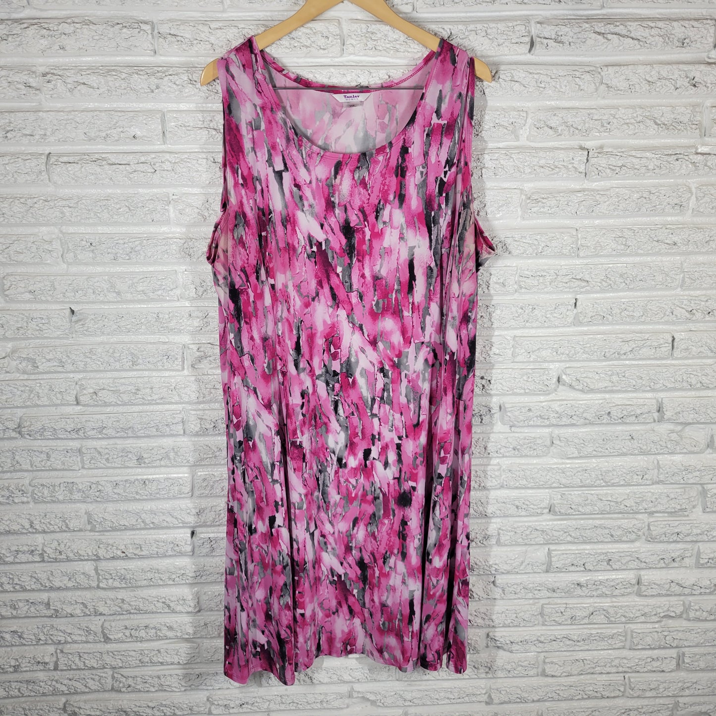 TanJay Gray Pink Watercolor Shift 22W Dress Plus Size Sleeveless Slit WAT96E