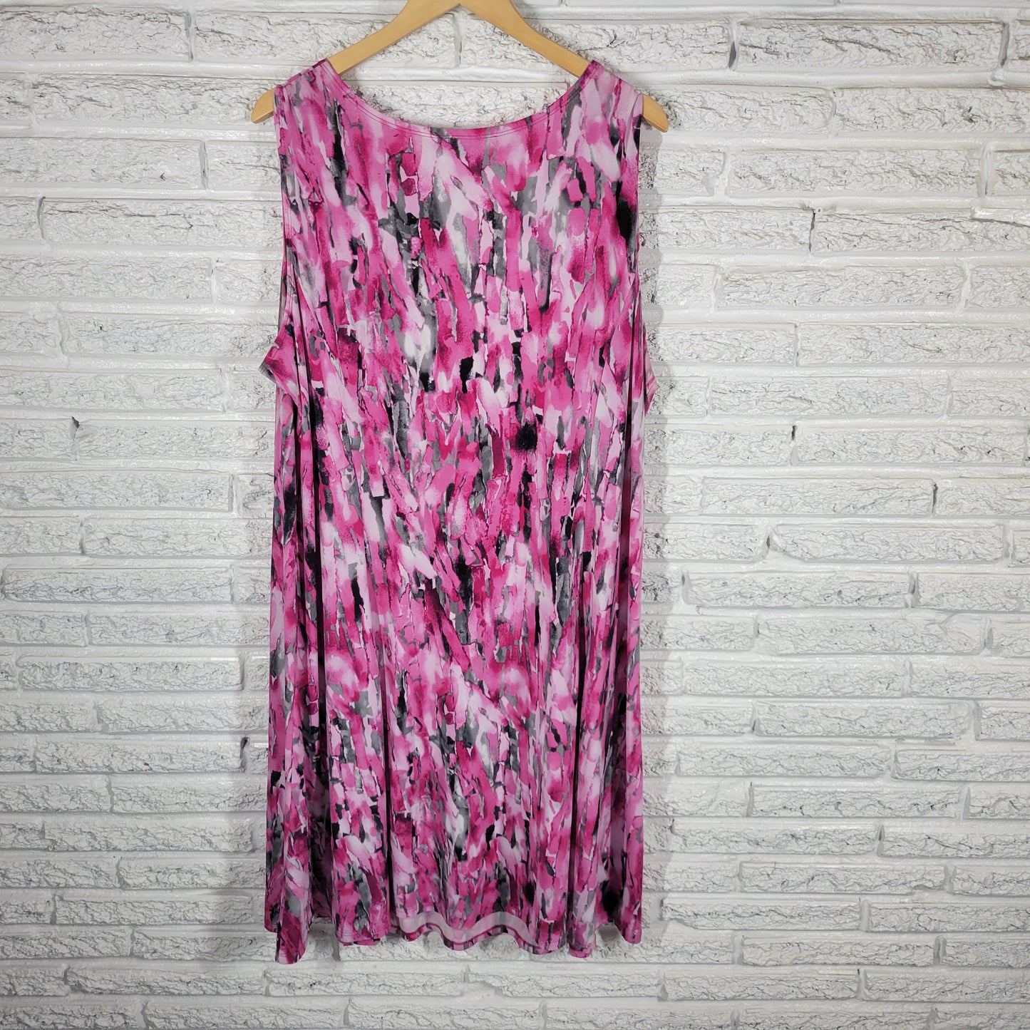 TanJay Gray Pink Watercolor Shift 22W Dress Plus Size Sleeveless Slit WAT96E