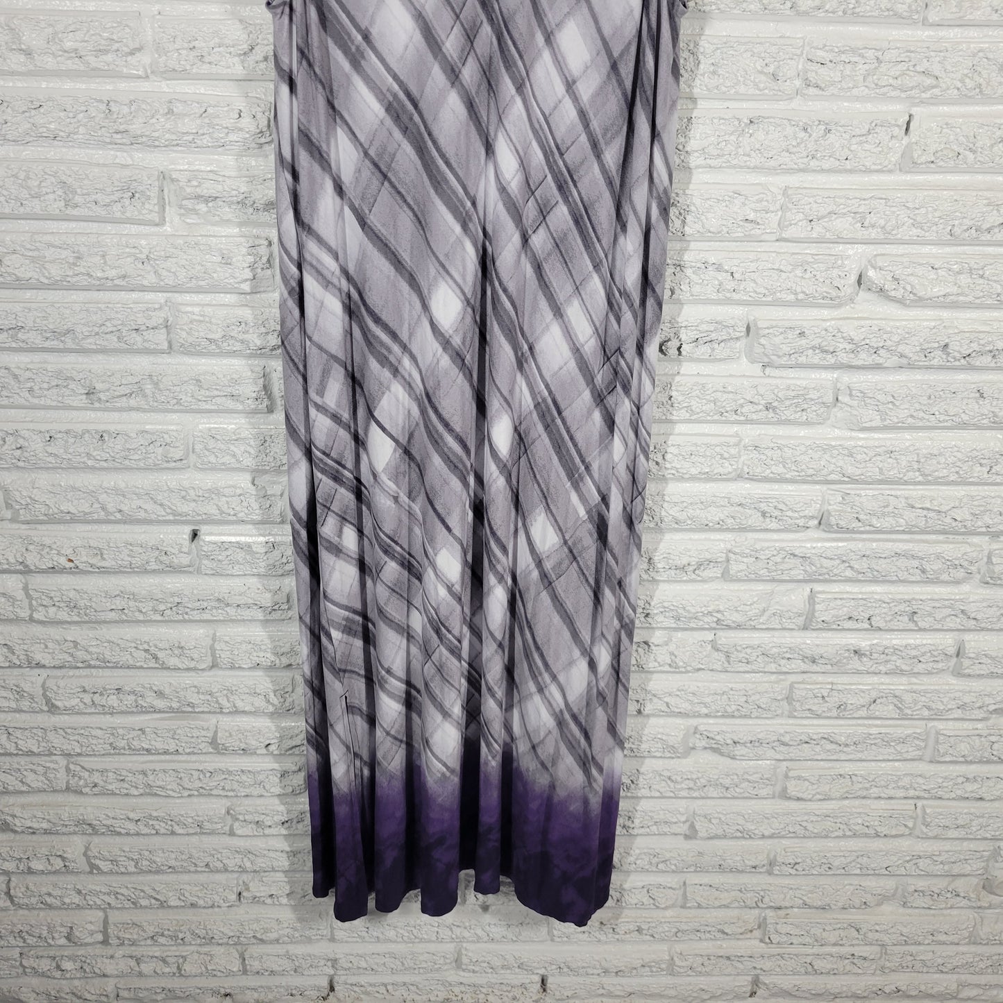Simply Vera Wang Dress XL Gray Purple Plaid Tie Dye V-Neck Shift Midi PLA14E
