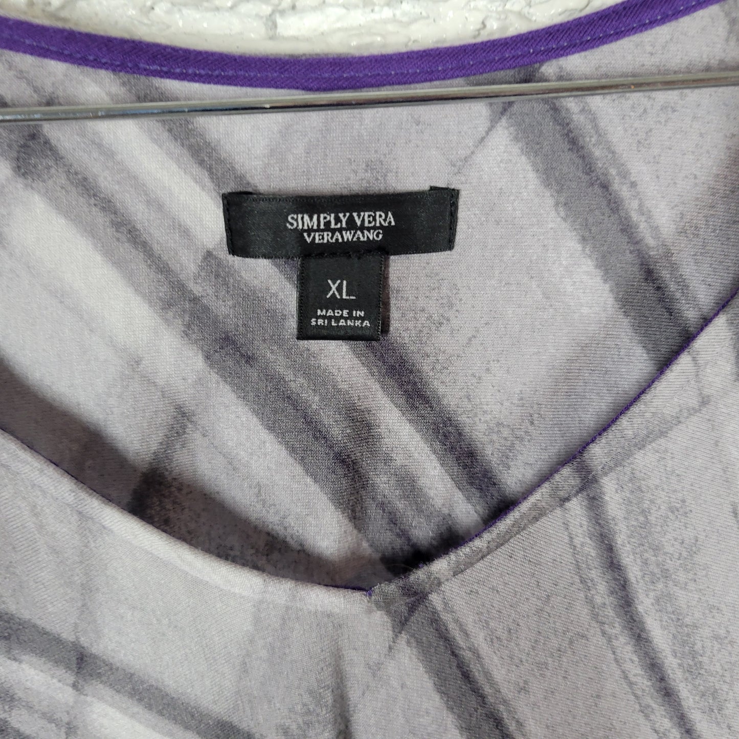 Simply Vera Wang Dress XL Gray Purple Plaid Tie Dye V-Neck Shift Midi PLA14E