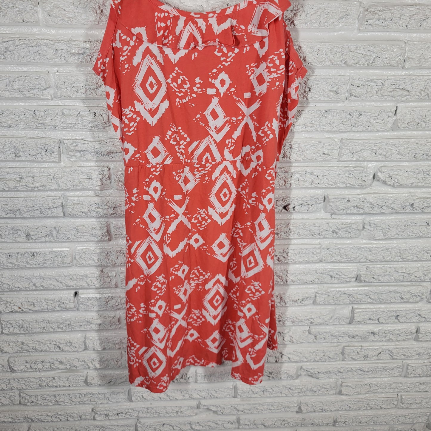 Faded Glory XL Orange White Geometric Slip Dress Ruffle Fit Flare Cotton GEO141E