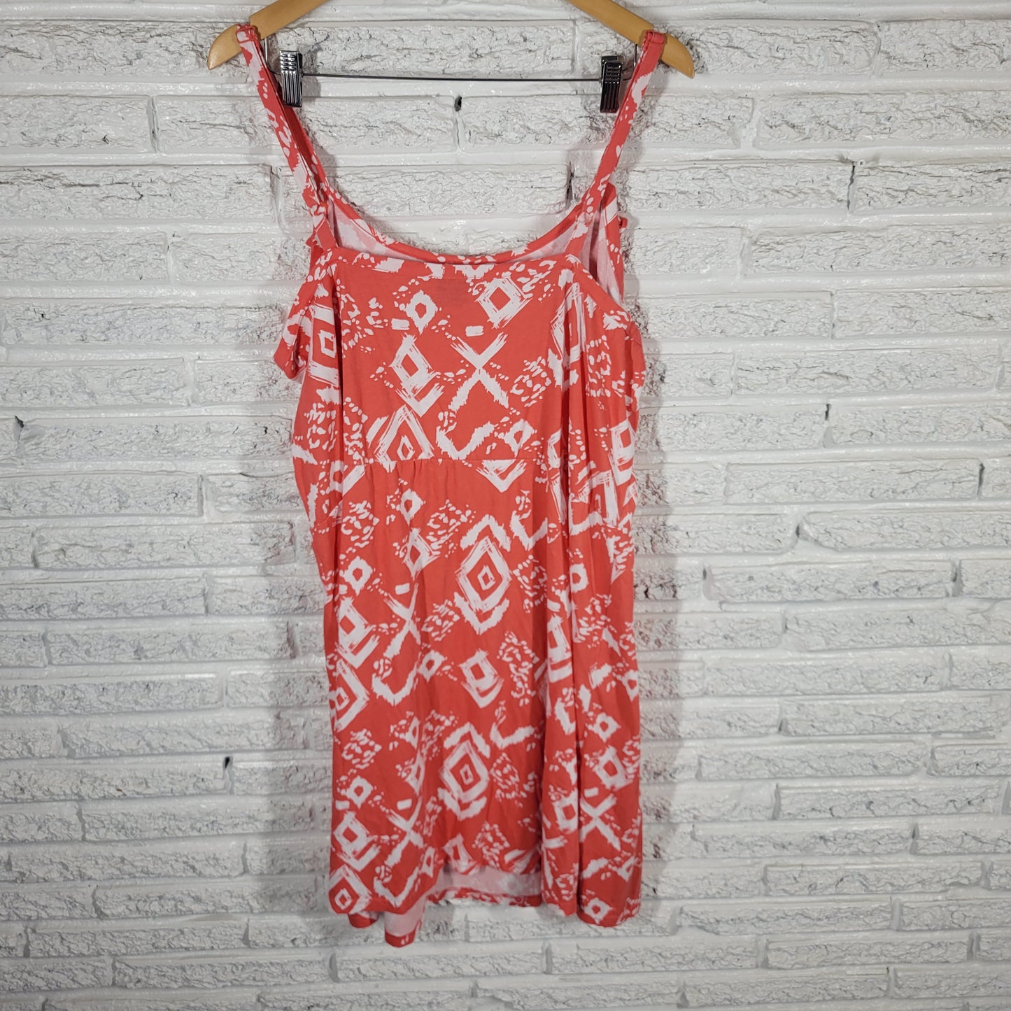 Faded Glory XL Orange White Geometric Slip Dress Ruffle Fit Flare Cotton GEO141E