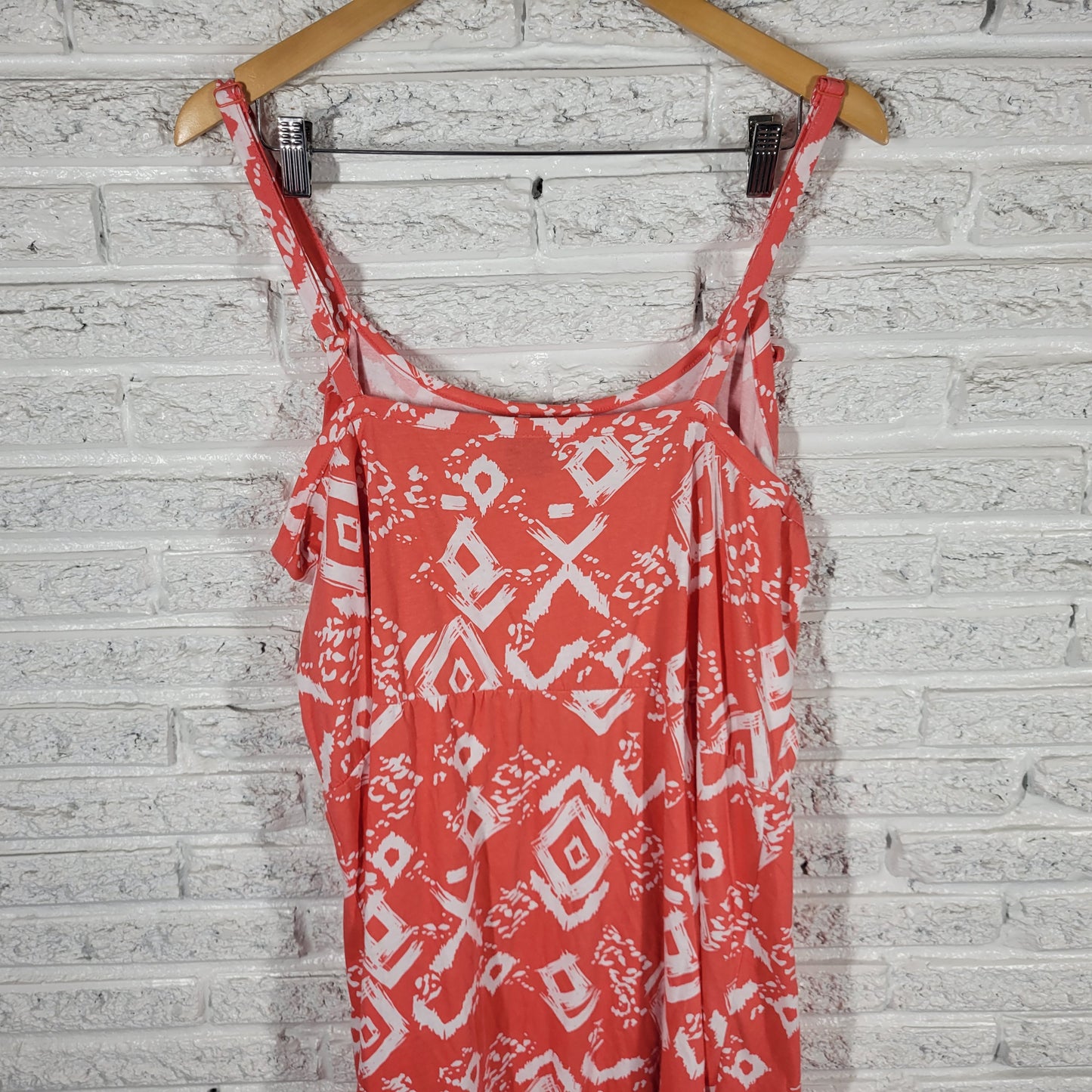 Faded Glory XL Orange White Geometric Slip Dress Ruffle Fit Flare Cotton GEO141E