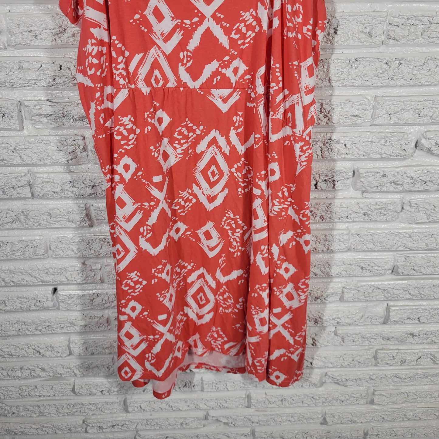 Faded Glory XL Orange White Geometric Slip Dress Ruffle Fit Flare Cotton GEO141E