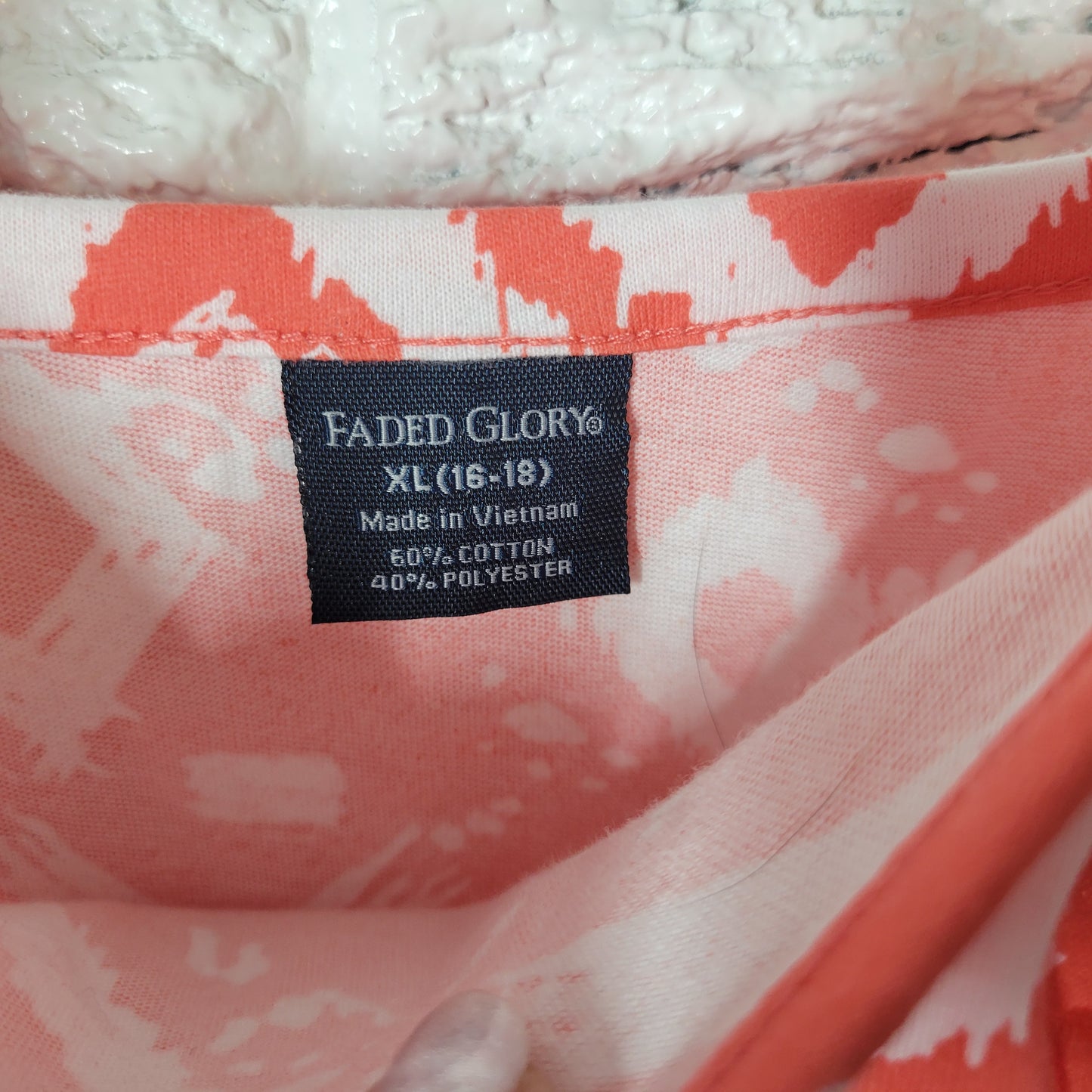 Faded Glory XL Orange White Geometric Slip Dress Ruffle Fit Flare Cotton GEO141E