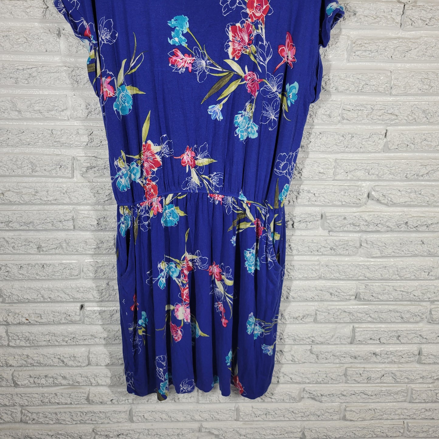 Apt 9 Womens XXL Blue Floral Cap Sleeve Knee Length Dress Pockets Casual FLO53E