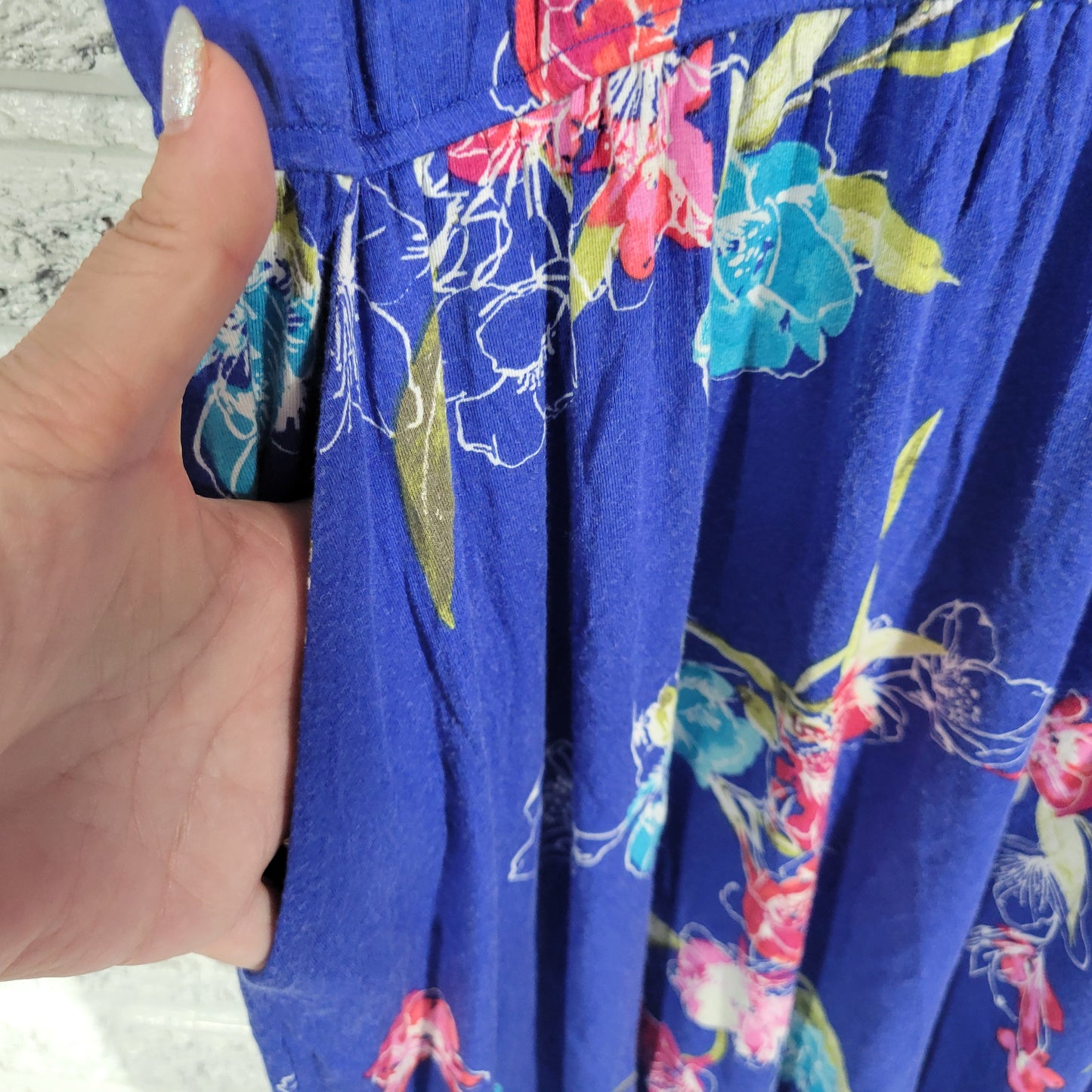 Apt 9 Womens XXL Blue Floral Cap Sleeve Knee Length Dress Pockets Casual FLO53E