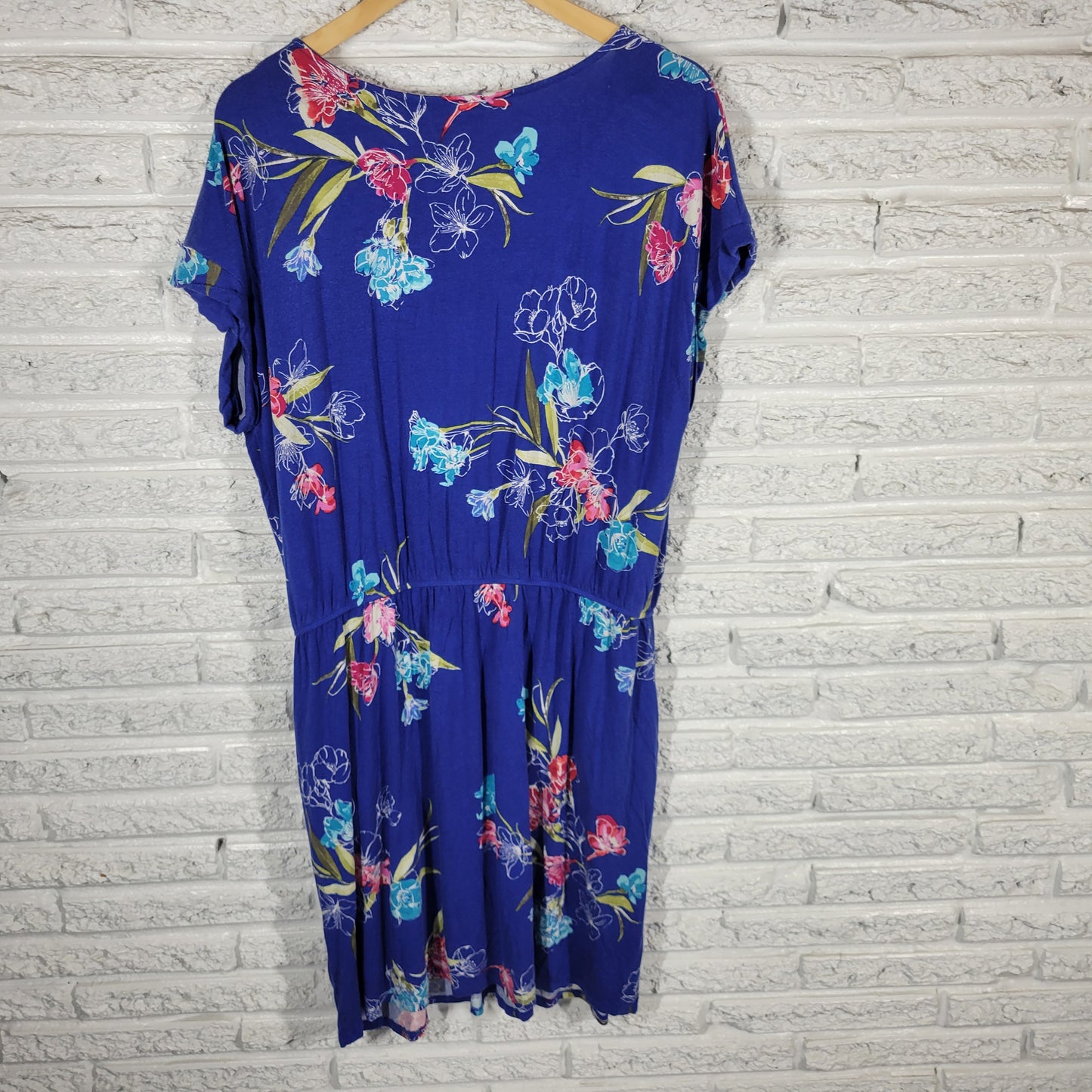 Apt 9 Womens XXL Blue Floral Cap Sleeve Knee Length Dress Pockets Casual FLO53E
