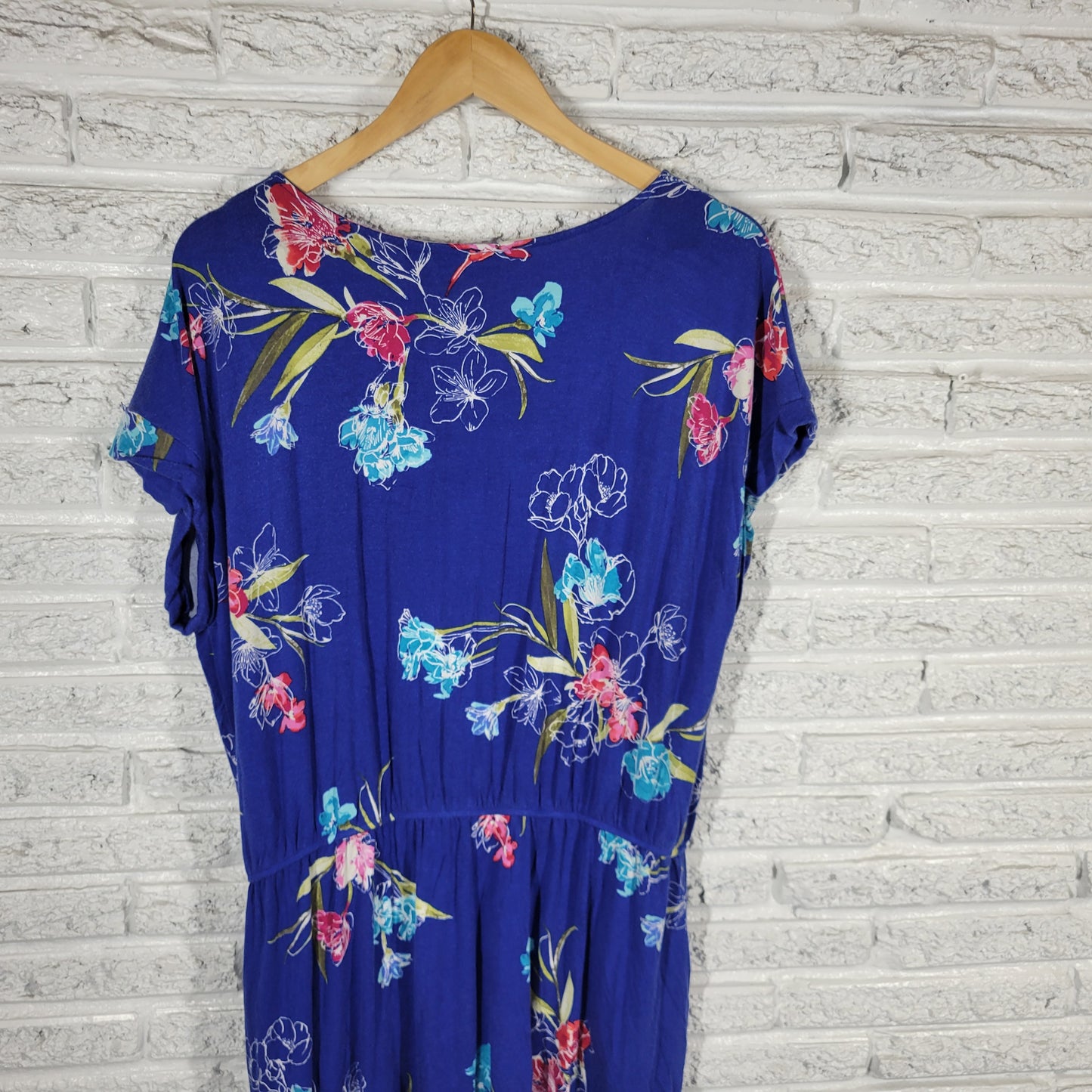 Apt 9 Womens XXL Blue Floral Cap Sleeve Knee Length Dress Pockets Casual FLO53E