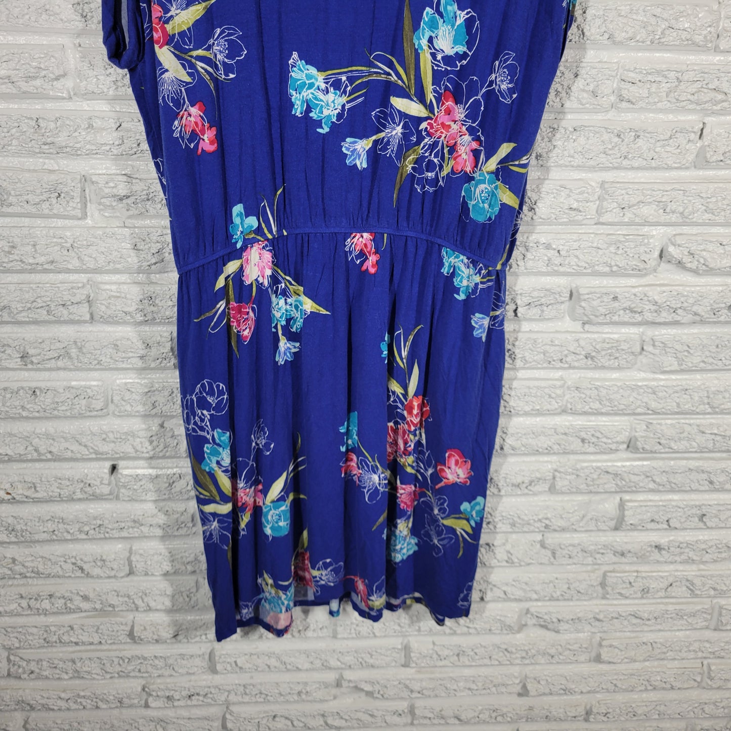 Apt 9 Womens XXL Blue Floral Cap Sleeve Knee Length Dress Pockets Casual FLO53E