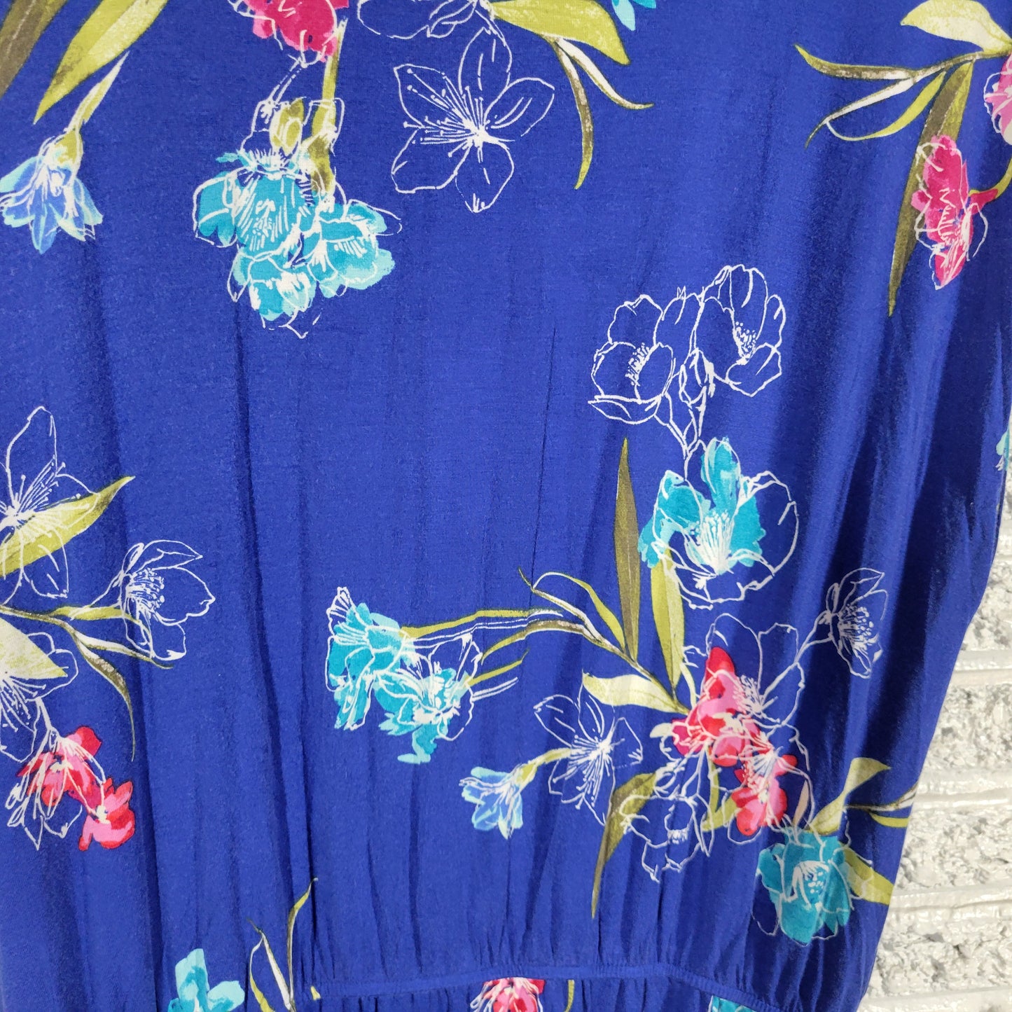 Apt 9 Womens XXL Blue Floral Cap Sleeve Knee Length Dress Pockets Casual FLO53E