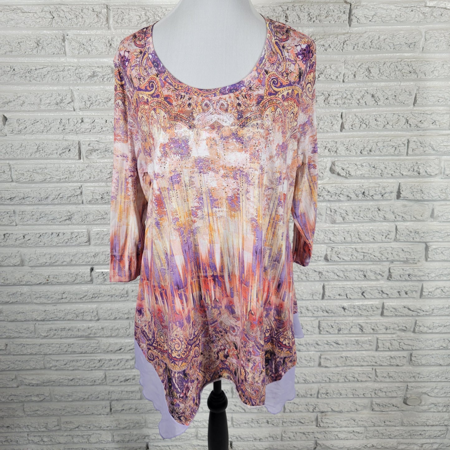 One World Live Let Live XL Paisley Tunic Mini Dress Studded Asymmetric PAI26E