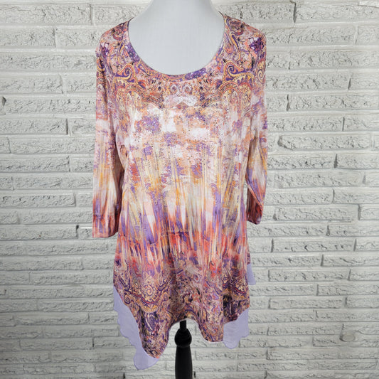 One World Live Let Live XL Paisley Tunic Mini Dress Studded Asymmetric PAI26E