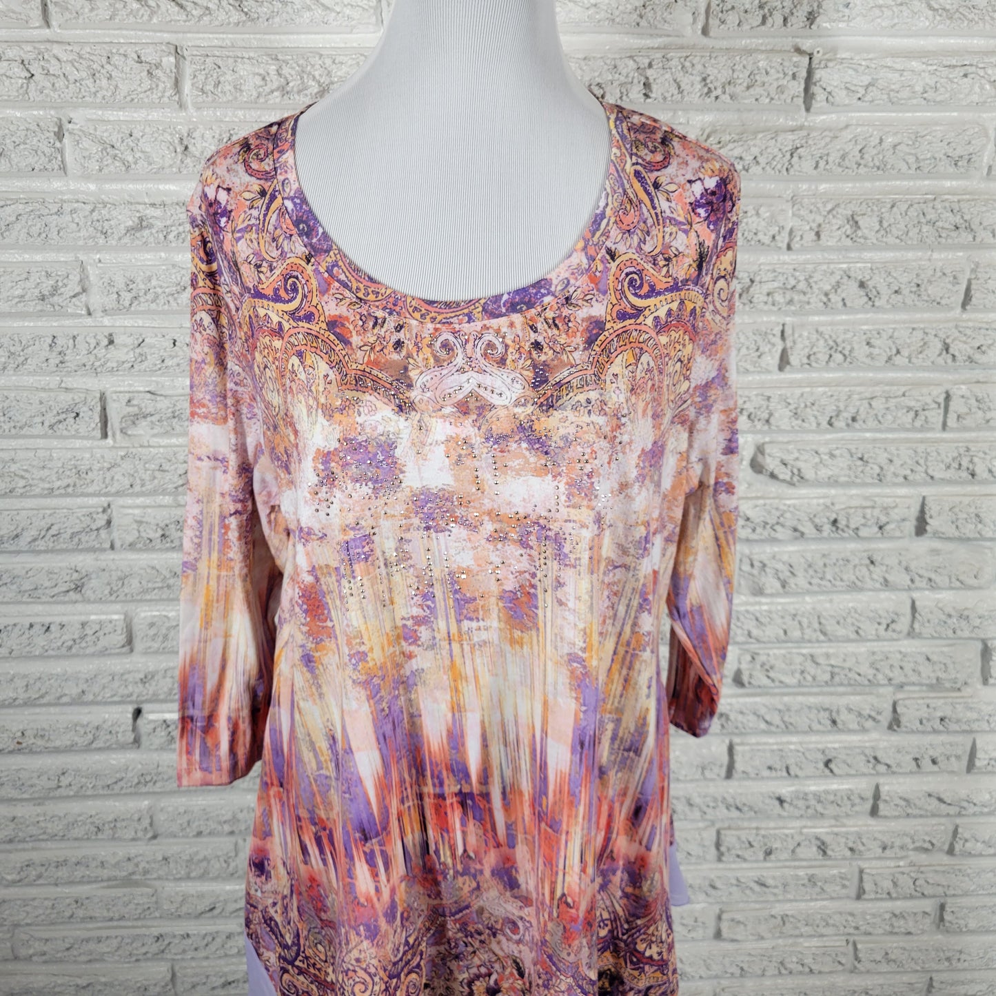 One World Live Let Live XL Paisley Tunic Mini Dress Studded Asymmetric PAI26E