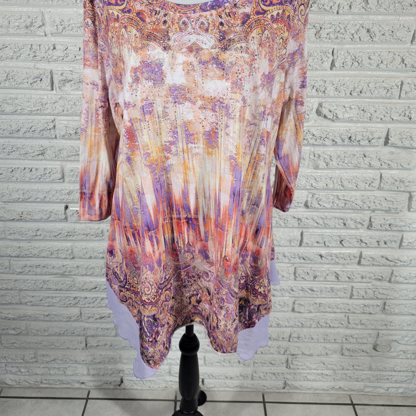 One World Live Let Live XL Paisley Tunic Mini Dress Studded Asymmetric PAI26E