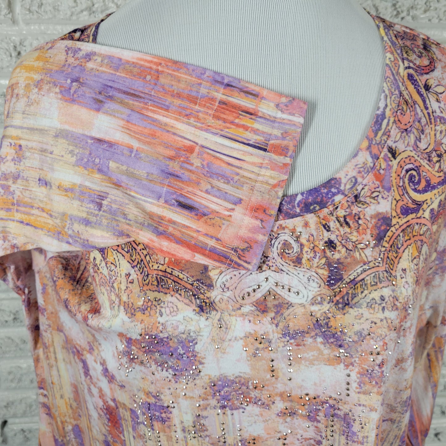 One World Live Let Live XL Paisley Tunic Mini Dress Studded Asymmetric PAI26E