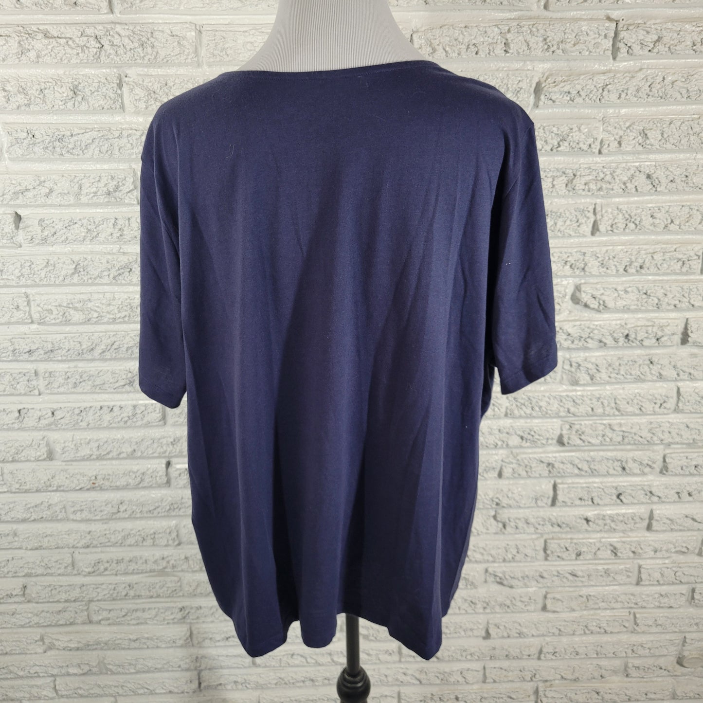 Coral Bay 2X Blue V-Neck T-Shirt Rhinestone Accent Cotton Blend BLU1XE