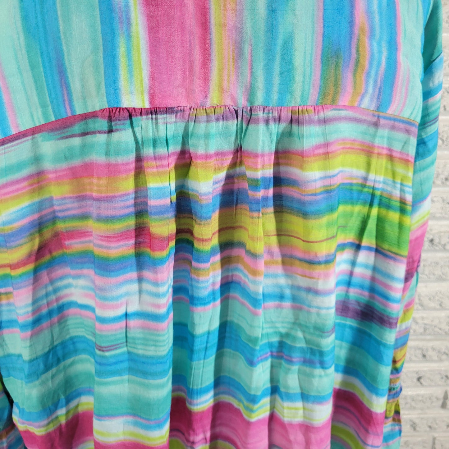 Kim Rogers Womens 2X Watercolor Bell Sleeve Lace Trim Keyhole Neck Top WAT18E