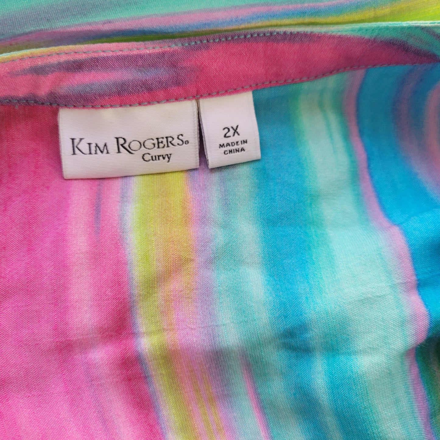 Kim Rogers Womens 2X Watercolor Bell Sleeve Lace Trim Keyhole Neck Top WAT18E