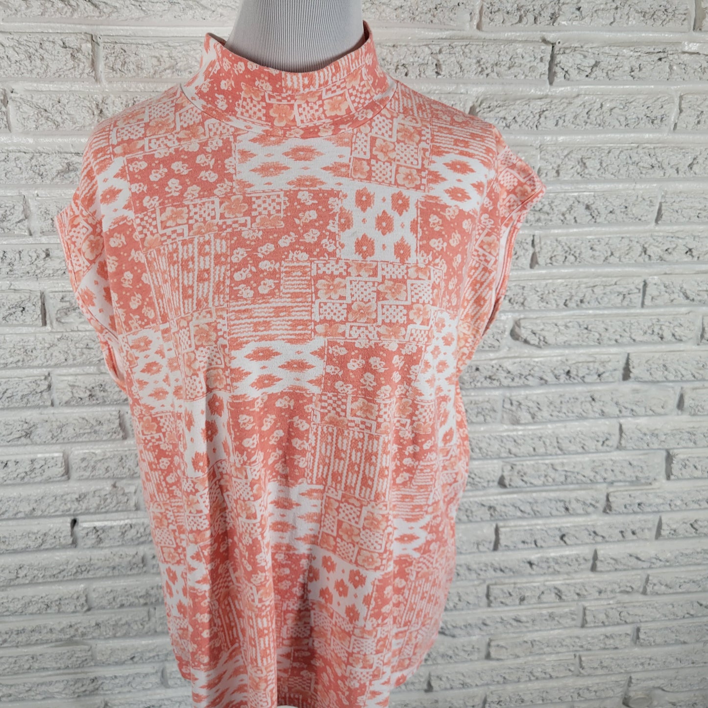 Cabin Creek Womens 1X Orange White Geometric High Neck Sleeveless Top GEO141E
