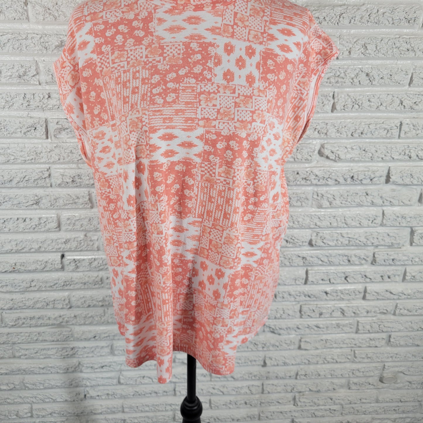 Cabin Creek Womens 1X Orange White Geometric High Neck Sleeveless Top GEO141E