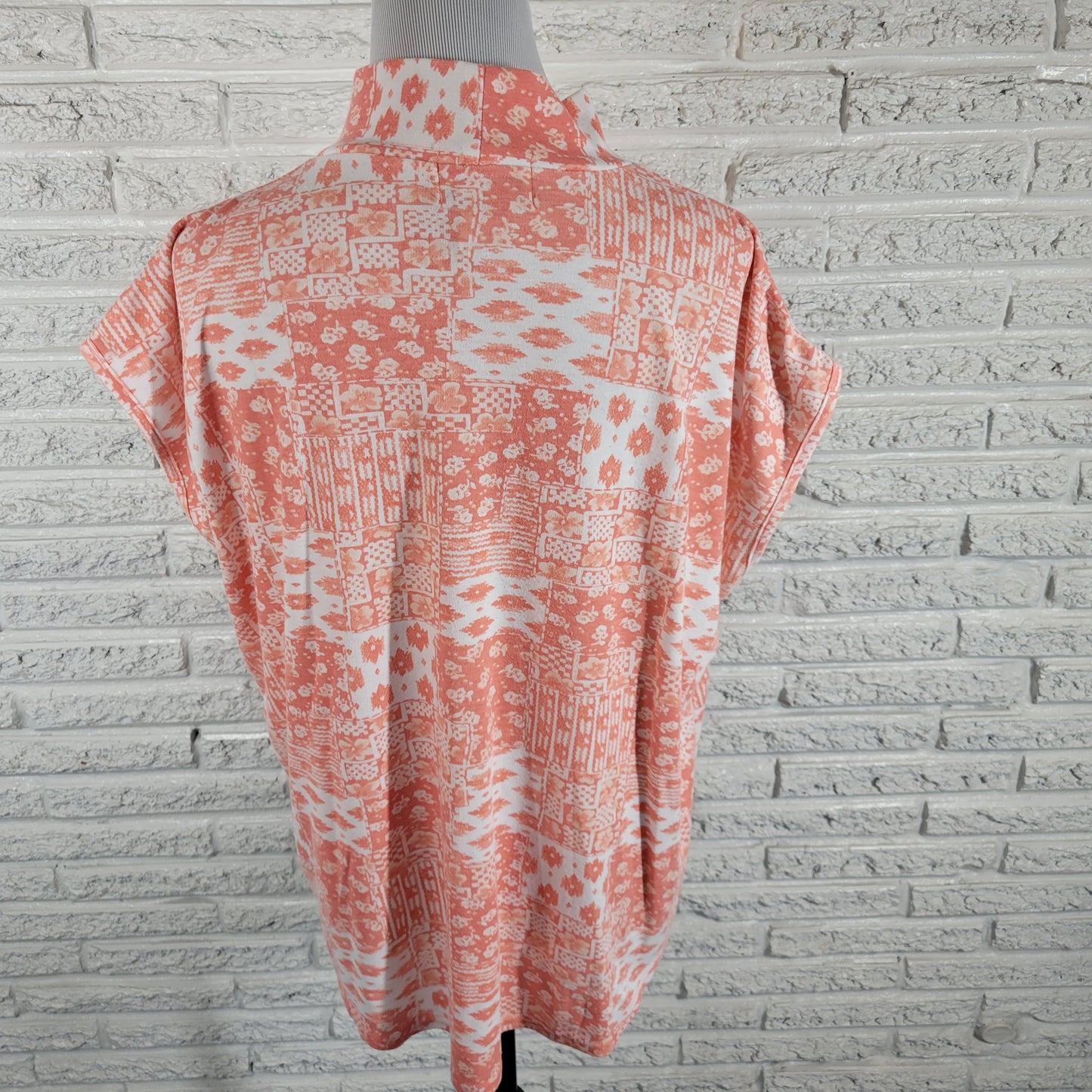 Cabin Creek Womens 1X Orange White Geometric High Neck Sleeveless Top GEO141E