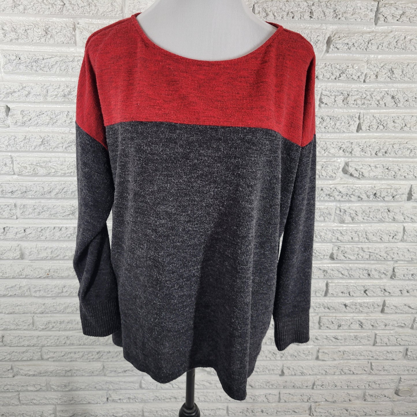 Liz Claiborne Weekend Womens XXL Black Red Knit Crewneck Sweater Pullover RED30E