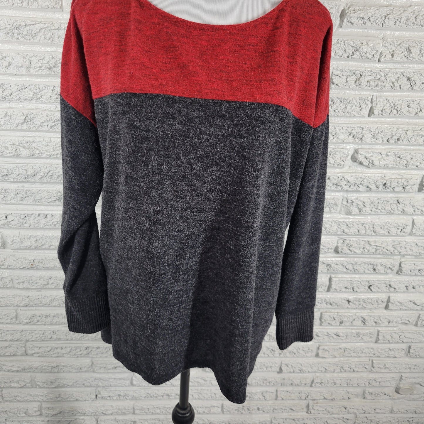 Liz Claiborne Weekend Womens XXL Black Red Knit Crewneck Sweater Pullover RED30E
