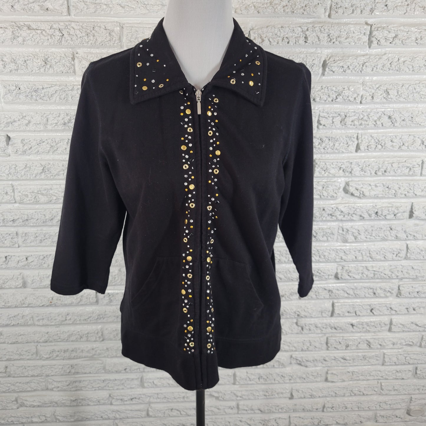 Onque Womens PXL Black Studded Grommet Jacket Full Zip Elastic Waist SWE7E